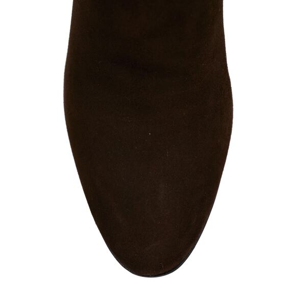 Prada 55MM Moro Chocolate Brown Suede Logo Short Ankle Block Heel Bootie 37.5 - Picture 8 of 16